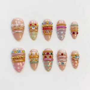 Cute polka dot nails/Colorful bangle nails/press on nails long almond nails/Elegant nails/3D Chrome Nails/Summer nails/Custom nails OEYS0G