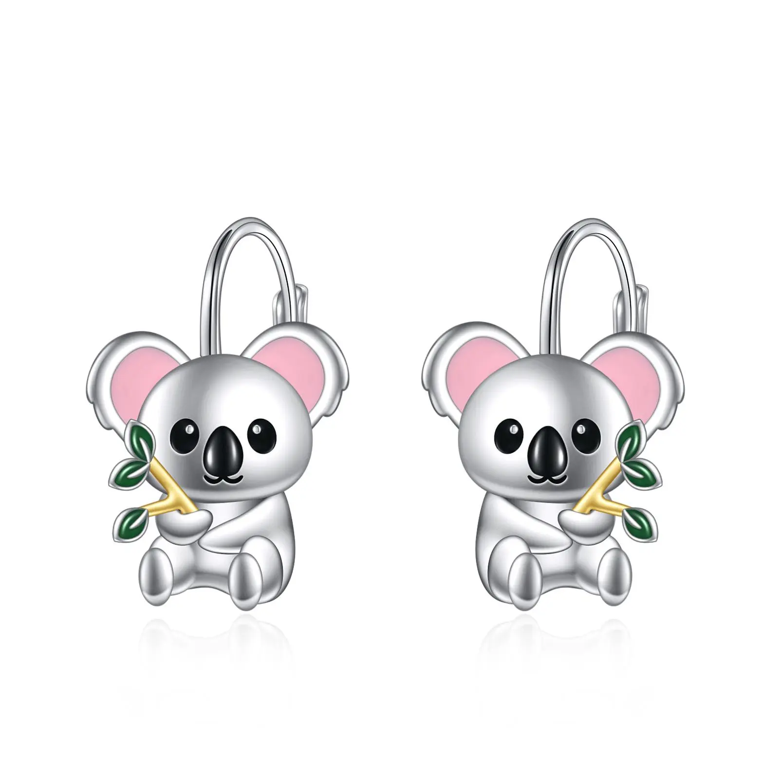 Women's 925 Sterling Silver Koala Leverback Earrings, Animal Shape Jewelry with Gift Ideas for Women, Leverback Type