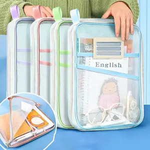 A4 Zipper File Bag, 4 Counts Transparent Nylon Document Organizer with Colorful Handle, Files Organizer, Ideal for Student Exam Papers, Books & Office Supplies