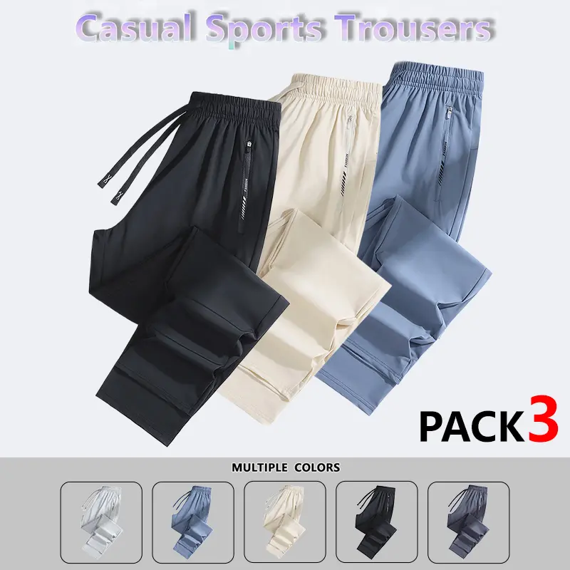 LIFE KEEPS MOVING 3-Pack Men’s Fashion Loose Fit Pants, side stripe panel long pants, drawstring waist, elastic cuffs at the hem—perfect for everyday casual wear.