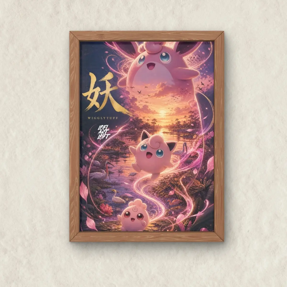 Jigglypuff Poke Poster,  Jigglypuff and Wigglytuff Wall Art Japanese Style Anime, Unframed Wall Art, Home Decor