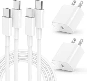 2-Pack 20W Super Fast Charging USB-C Wall Charger Block with 2-Pack 6FT USB-C to USB-C Cable for iPhone 17/16/15 Pro Max，and so on Quick Connect Adapters Multi Ports