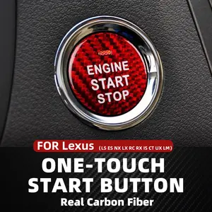 1 piece Real Carbon Fiber Car Engine Start Stop Button Interior Trim Cover Stickers For Lexus LS ES LX IS CT NX RC UX Auto Accessories Car Interior Decor Red & Black Modified Anti-Scratch Protection