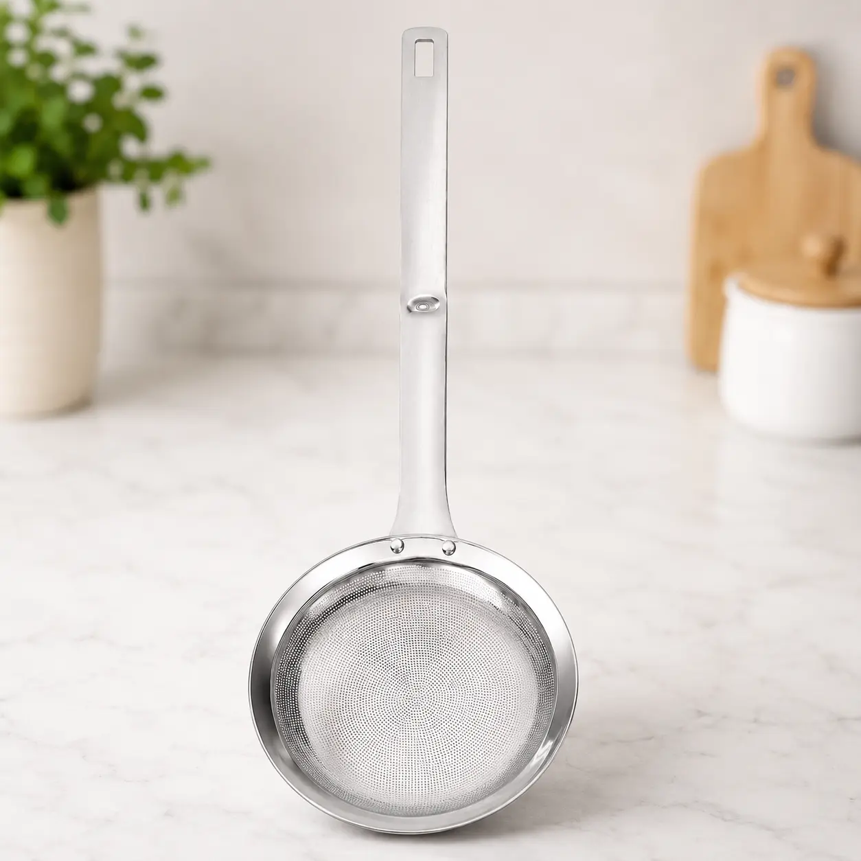 Stainless Steel Fat Skimmer Spoon with Fine Mesh Strainer, Sturdy Long Ergonomic Handle, Kitchen Utensils, Cooking Tools, Metal Scoop for Kitchen Oil Removal