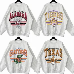 Retro College Football Mascot Ash Grey Sweatshirt, Classic Menswear Tops Cotton Sweaters, Unisex Cotton Sweater for Game Day Fans Custom Team Cotton GIft BU