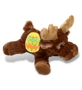 DOLLIBU Super Soft Polyester Brown Lying Moose Stuffed Toy with Yellow Easter Egg, 9 Inches, Spring Theme Personalized Gift for Toys & Hobbies Enthusiasts