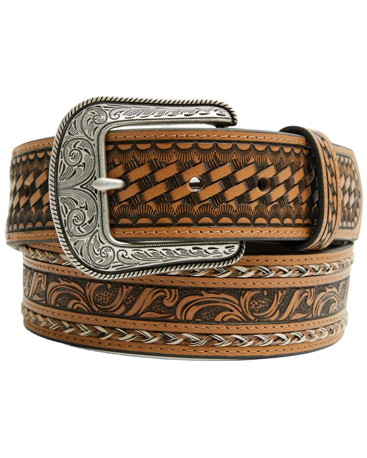 Cody James Men's Men'S Keaton Basketweave Tooled Leather Belt - Cjasu26bt2-Tan
