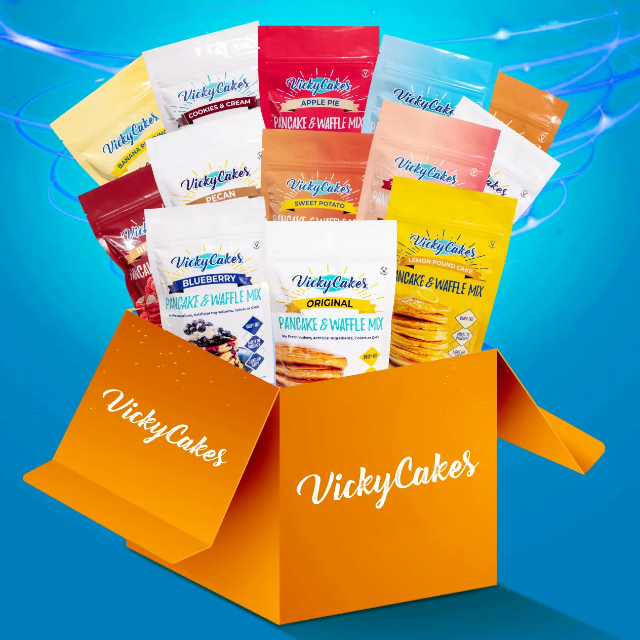 Vicky Cakes Mystery Box (Includes 4 Pancake Mixes and 5-Pack of Mini Syrups)