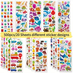3D Stickers for Kids & Toddlers, Bulk Preschool Sticker Sheets, Puffy Stickers Variety Pack, Animals, Numbers, Fruits, Fish, Dinosaur, Cars