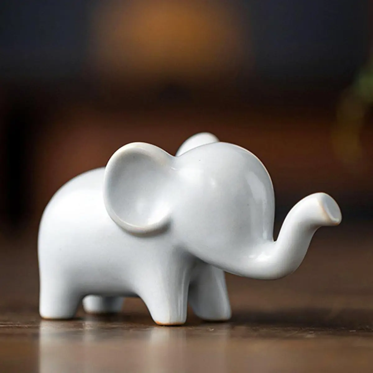 Good Luck Elephant Figurine Small Ceramic Elephant Statue Home Decor Ornament White