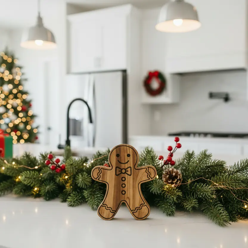 Christmas Gingerbread Man Charcuterie Board | 14x12 Sapele Wood | Laser Engraved Holiday Tray