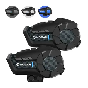 Moman Motorcycle Helmet Intercom 2 Pack Black Wireless Communication System with Noise Cancellation Music Control Answer Call for Dirt Bike