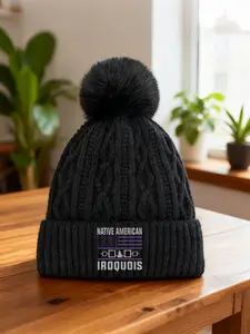 2026 new unisexTrendy Pixel Style Native American Flag Pom-pom beanie Unisex Breathable Comfortable Fashion Sports Hat for Men Women