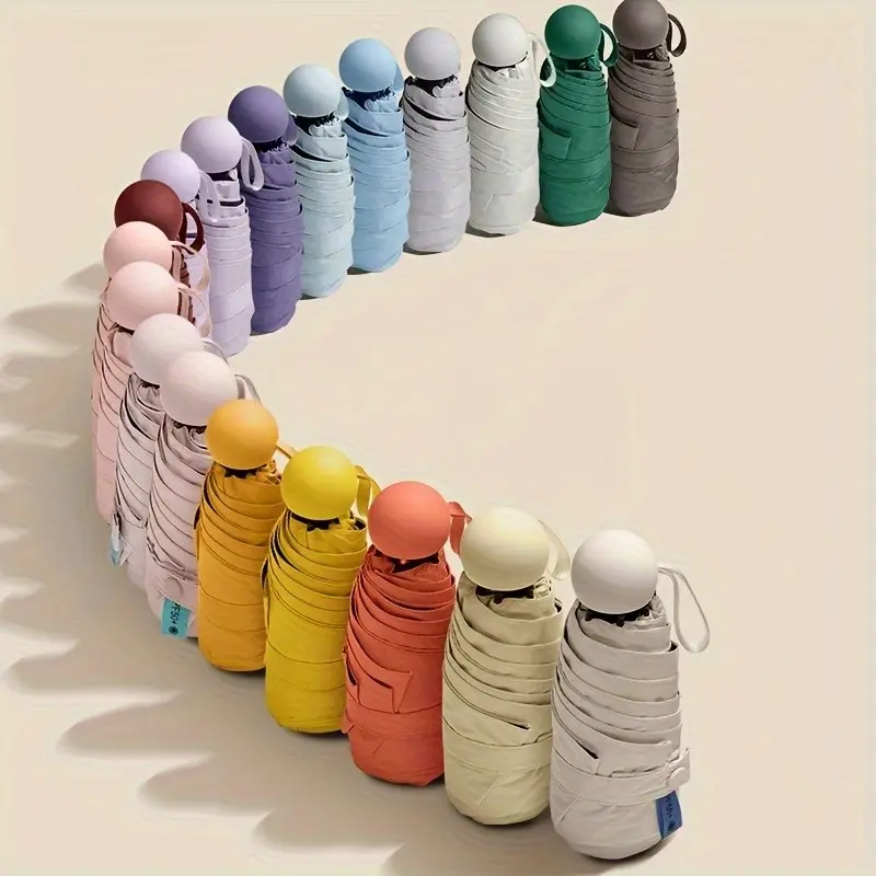 Capsule Sun Umbrella Woman, Sunscreen And Ultraviolet Protection Umbrella Dual-Purpose, Mini Five Fold Ultra-Light And Portable
