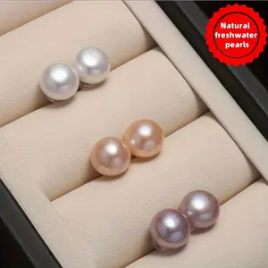 3 Pairs of Natural Freshwater Pearl Earrings To Prevent Allergies, Suitable for Daily and Gift Occasions, Simple Style Christmas and Valentine's Day Jewelry (white, Pink, Purple)