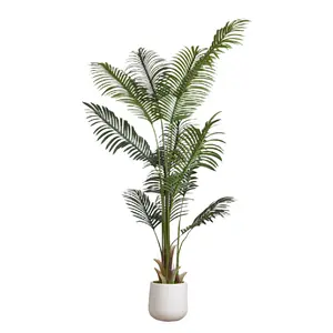 Casvik 6FT Artificial Palm Tree with White Pot, Realistic Leaves, Artificial Faux Greenery, Ideal for Living Room, Home Office Interior Decor