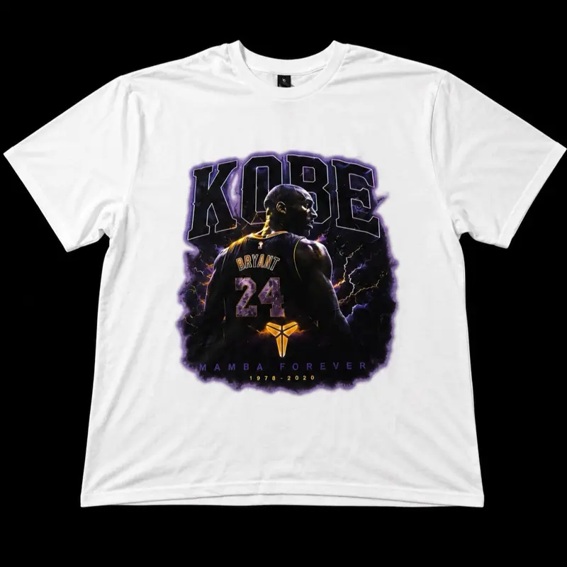 Men’s Kobe Bryant Mamba Forever Graphic T-Shirt, Black Lakers Tribute Tee, Sizes L & XL Tshirt Crewneck Tropical Lawn Casual Streetwear Top Menswear Shortsleeve