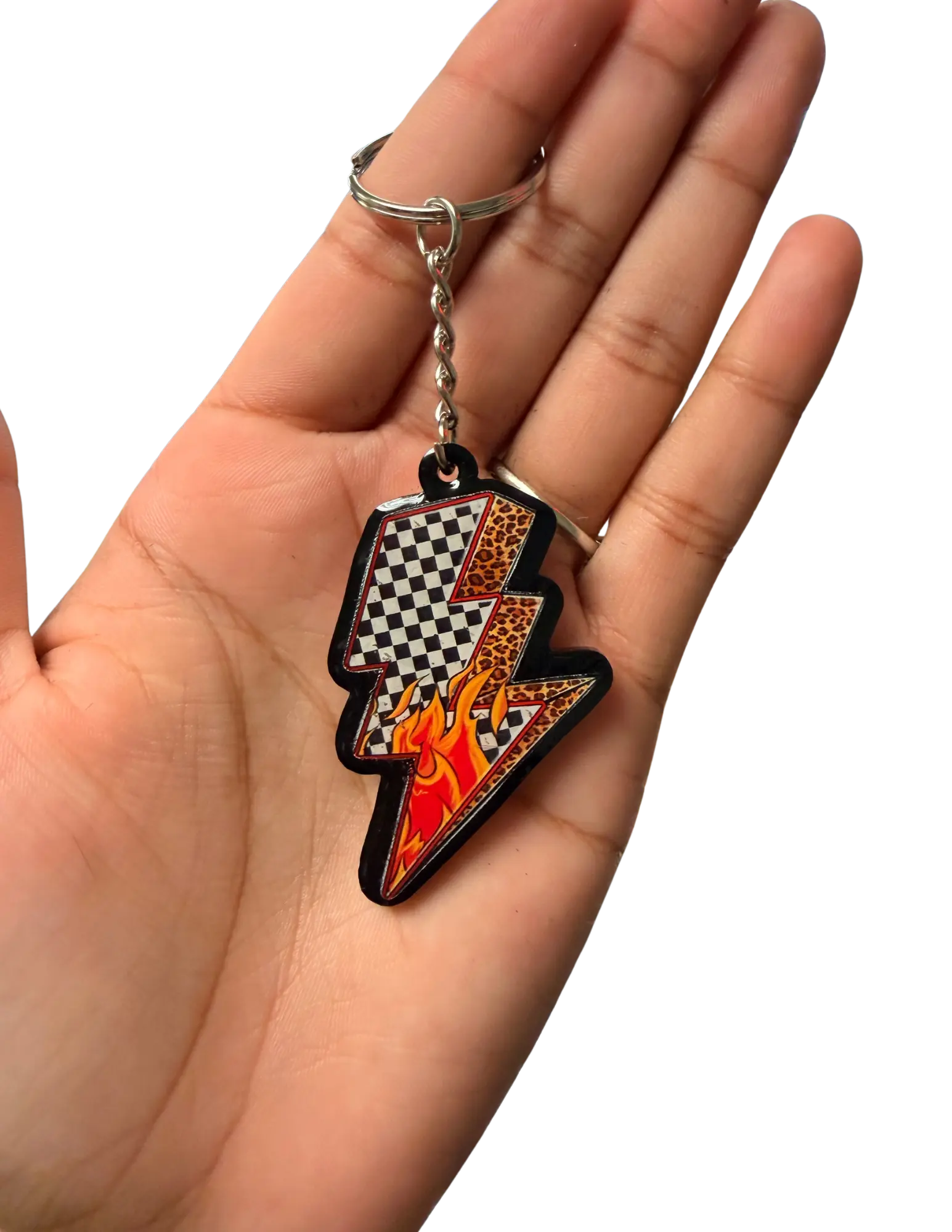 Racing Lightning Bolt Acrylic Keychain for Women, Double-Sided Black Acrylic Charm with Glossy Resin Finish, Car Keychain Accessory, Keychains For Women