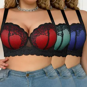 Mimilemon 2PC  Plus Size Lace Push up Bra Comfort Padded Underwire Smoothing Wide Strap Full Coverage Minimizer T-shirt Bra Elegance Chic Womenswear Everyday Everyday Everyday