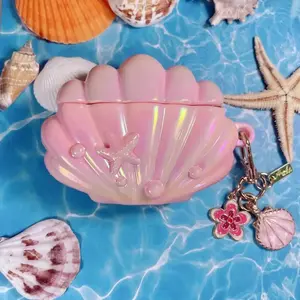 Cute Pink Shell AirPods Case with Sea Shell Charm, Electroplated Protective Cover Compatible with AirPods 1/2/3/4/Pro/Pro 2, Aesthetic Girly Accessory for Travel, School & Everyday Use summerwins