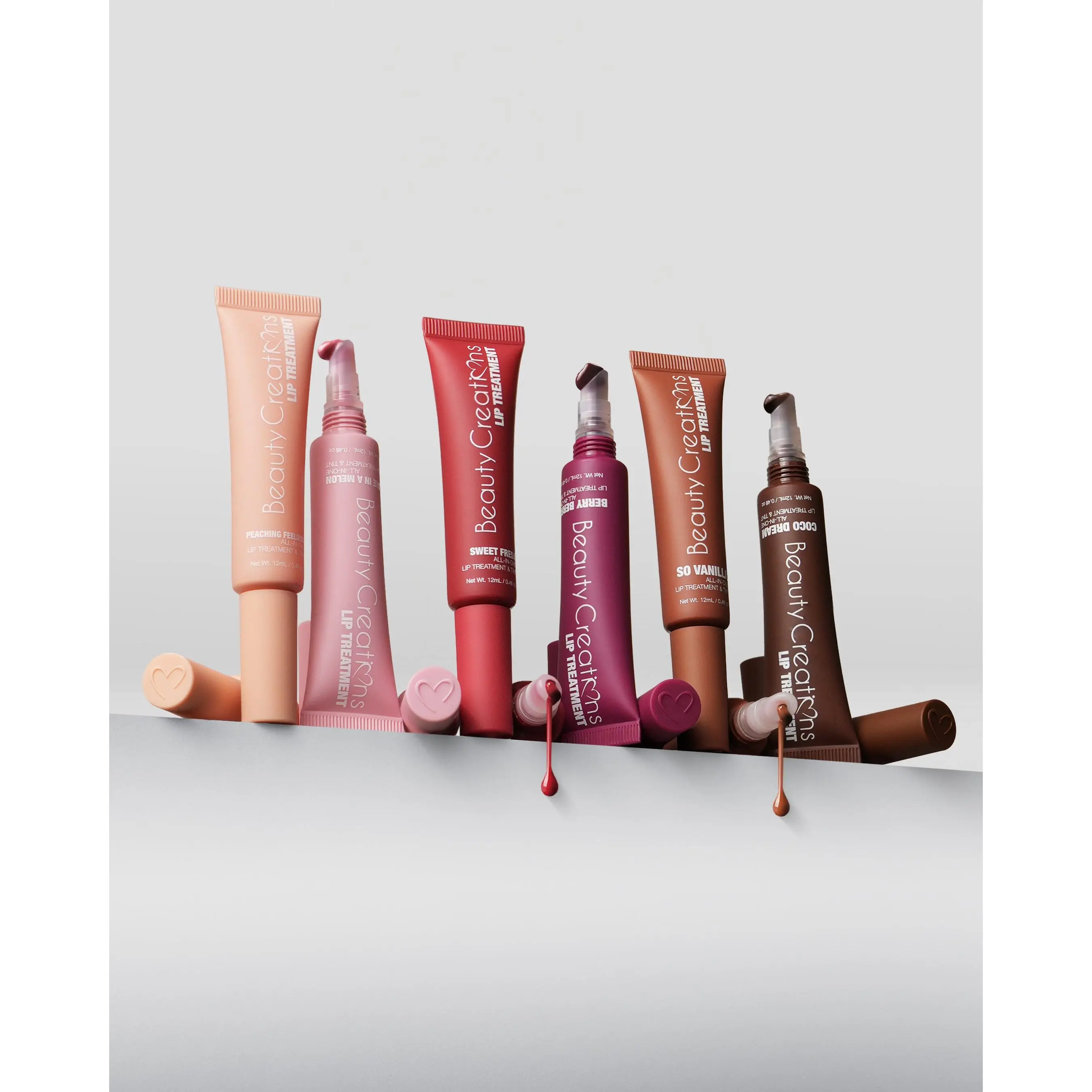 Beauty Creations Lip Treatment & Tint, Vanilla-Flavored Smooth Moisturizer with Silicone-Infused Lipgloss for Hydrated Lips, Raspberry, Peach, Cosmetic, Scented, Hydrating, Lip Care