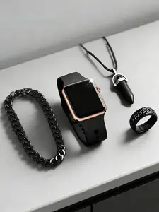 Men's Square Rose LED Electronic Watch Set, Bullet Pendant Necklace Bracelet Ring, Daily Wear, Party, Travel, Best Birthday Gift