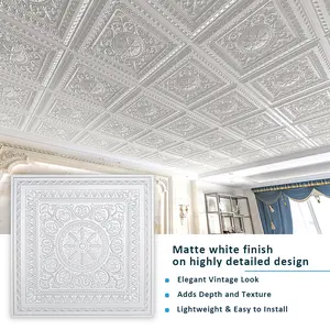 Art3d Square Drop Ceiling Tile, 24"x24" Glue up Ceiling tile,12-Pack, 48 Sq Ft/Case, Decorative Plastic Material  Interior Design Matte Finish