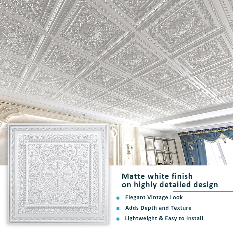 Art3d Flexible PVC 3D Square Drop Ceiling Tile, 24"x24" Glue-Up (12-Pack, 48 Sq Ft/Case), Matte Floral Design, Easy to Cut/Paint, for Bathroom Interior & Drop Tile Ceiling Decoration