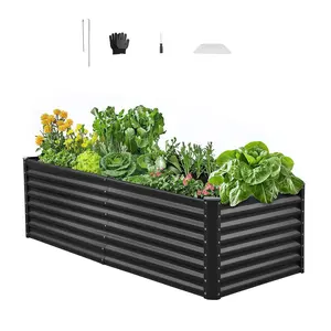 VEVOR Metal Raised Garden Bed, 6 x 3 x 2 ft Outdoor Galvanized Planter Garden Box, Open Bottom Design, Large Planter Raised Bed for Growing Vegetables, Flowers, Herbs, and Succulents, Dark Gray