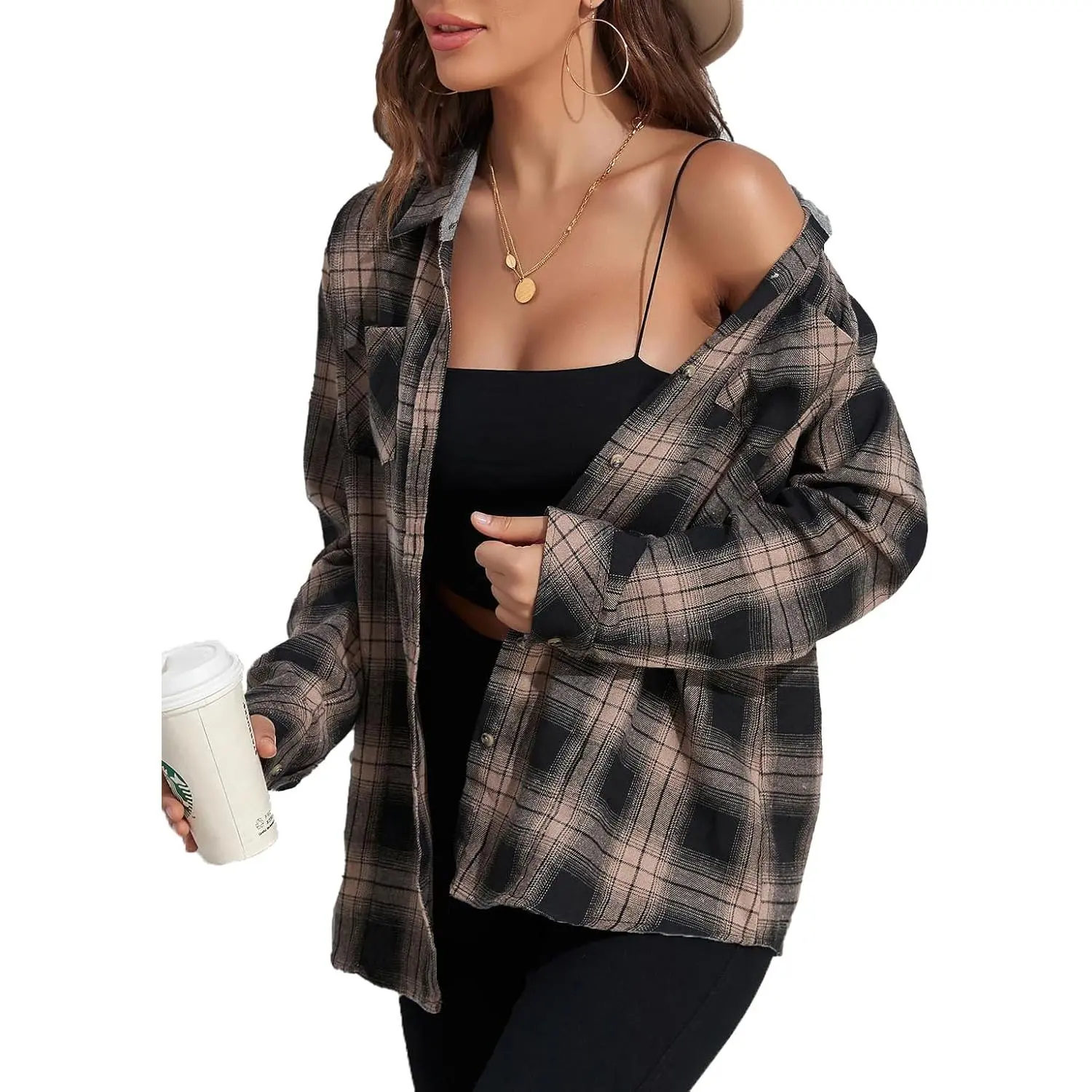 Women's Comfy Casual Boyfriend Plaid Flannel Shirt - Long-Sleeve, Button-Down, Collared Blouse with Pockets for Business Casual, Effortless Chic Outfits, Dress Casual