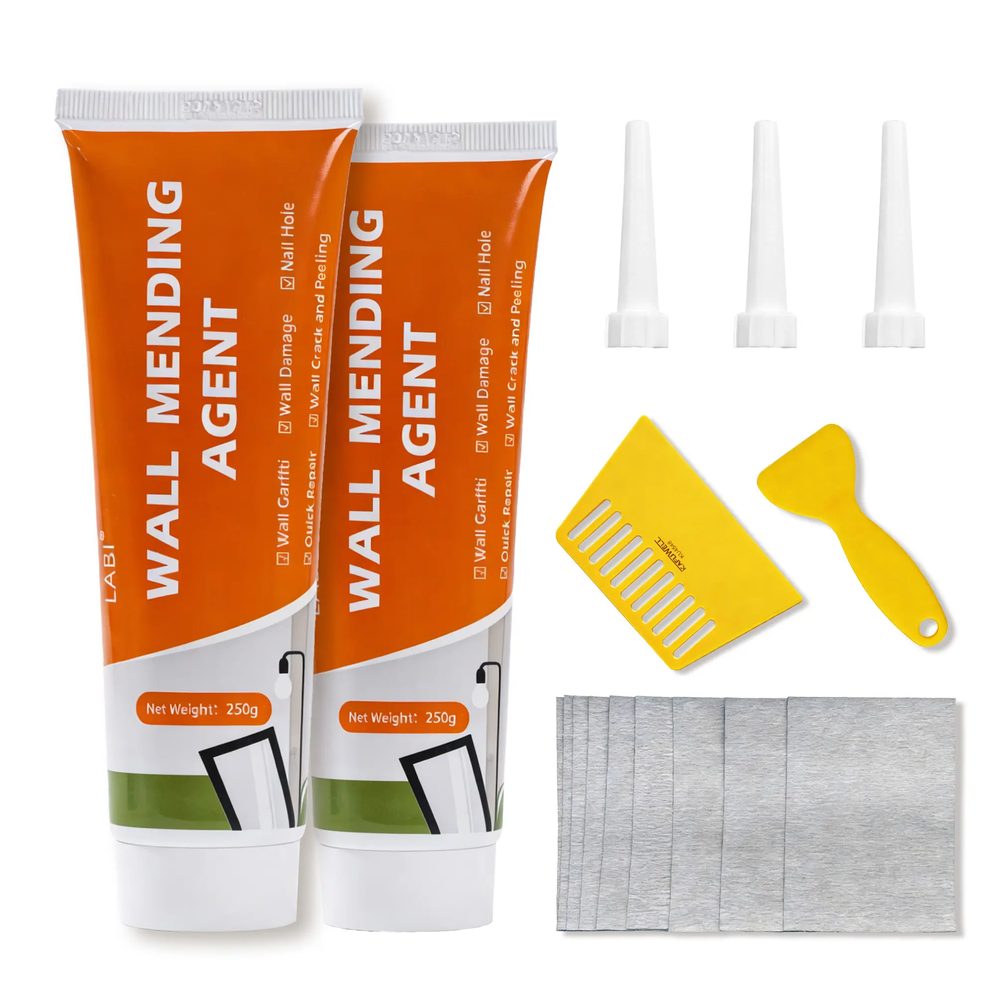 250g Wall Patching Drywall Repair Kit with Paint Scraper & Formaldehyde-Free Mending Agent, Fast-Drying Concrete Sealant Adhesive for Home Renovation Damage & Cracks