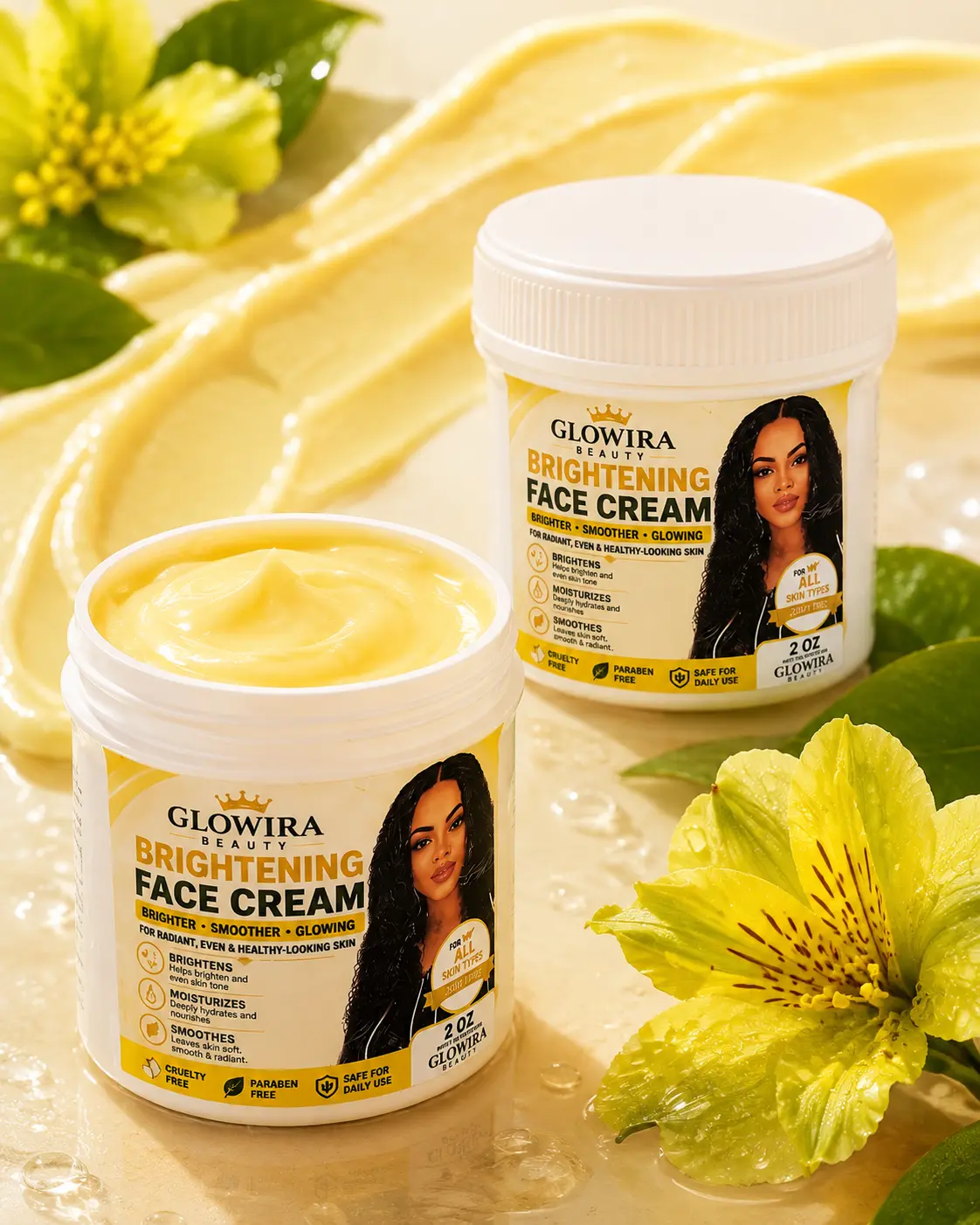Brightening Cream, 2oz Hydrating Body Moisturizer for Daily Skin Care