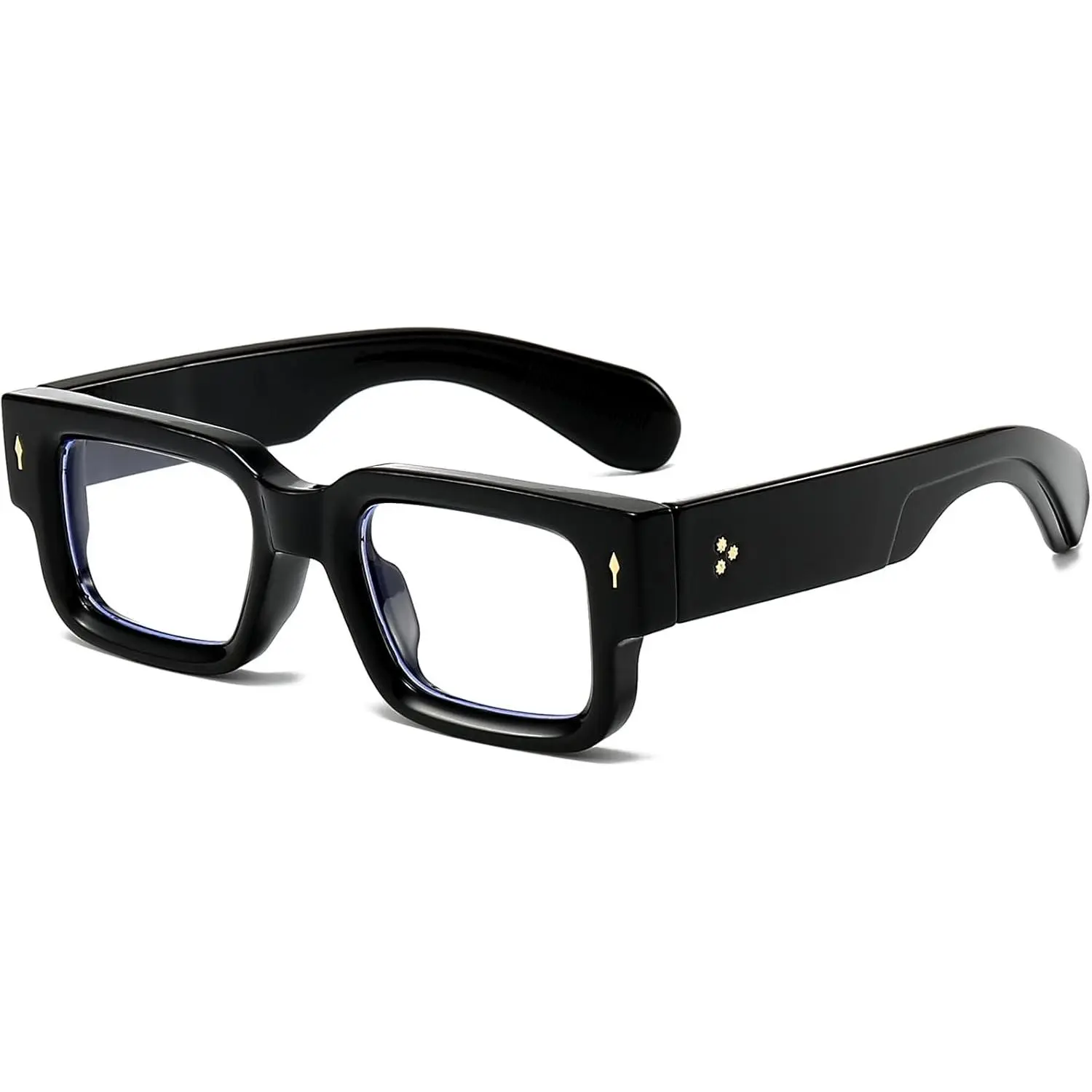 Unisex Chunky Square Blue Light Glasses, Thick Frame Non Prescription Eyeglasses for Women Men, Computer Glasses with Comfort Daily Use
