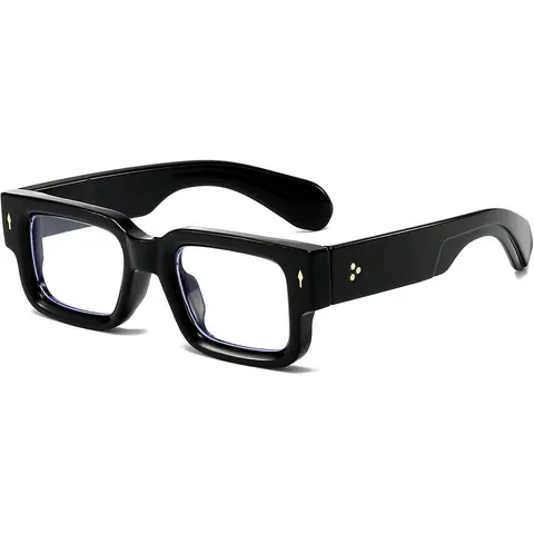 Unisex Anti Blue Glasses - Thick Frame Casual Stylish Eye Fashion Eyewear, Chunky Square Frames with Classic Rivet Design, Flexible Bluelight Protection Non-Prescription Glasses, Durable High-Quality TAC Lenses, Waterproof Feature