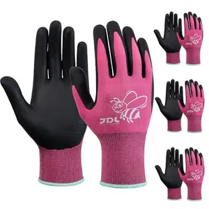 3 Pairs Nylon Nitrile Coated Gardening Gloves for Women - Touchscreen, Breathable, Safety Work Gloves with Grip (Pink, Medium)