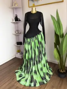 PULKRITU Women's Long Sleeve O-Neck Dress, Fitted, Elegant, Party Gown for Autumn & Winter Birthdays, Evening Wear, Formal Wear, Elegance, Chic, Tie Dye Printed Patchwork Big Swing Maxi A-Line Dresses, Ladies Dressy Patchwork Skew Waist Streetwear Dress