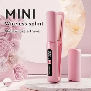Mini Two-In-One Wireless Straightener and Curler, Portable Hair Straightener, USB Rechargeable 4500mah Battery, Anti-Scald Design, Ionic Hair Care, LCD Display