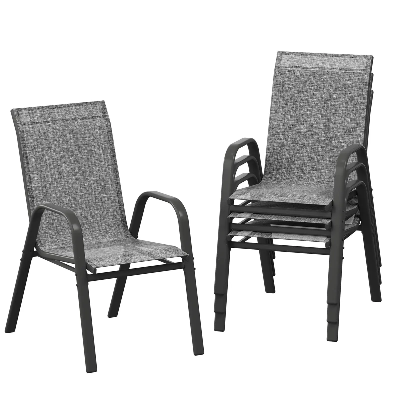 Gaomon 4-Piece Stackable Outdoor Furniture Set, Sturdy High-Backrest All-Weather Dining Chairs with Curved Armrests, Waterproof Quick-Dry Textilene Fabric, Non-Slip Rubber Ft, Easy-Clean, Quick-Setup for Backyard, Porch Lounging, Patio Chairs