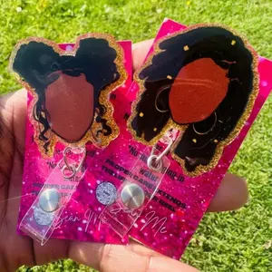 Melanin Queen Faceless Badge Reel - Aesthetic Acrylic ID Card Holder For Black Nurses And Healthcare Professionals - Beautiful Retractable Name Tag Clip For Hospital Work