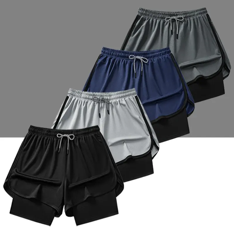 Men's Running Shorts, 2-in-1 Loose Fit Design with Breathable Quick-Dry Liner for Gym Workouts and Athletic Training, Twill, Relaxed, Belted, Plain