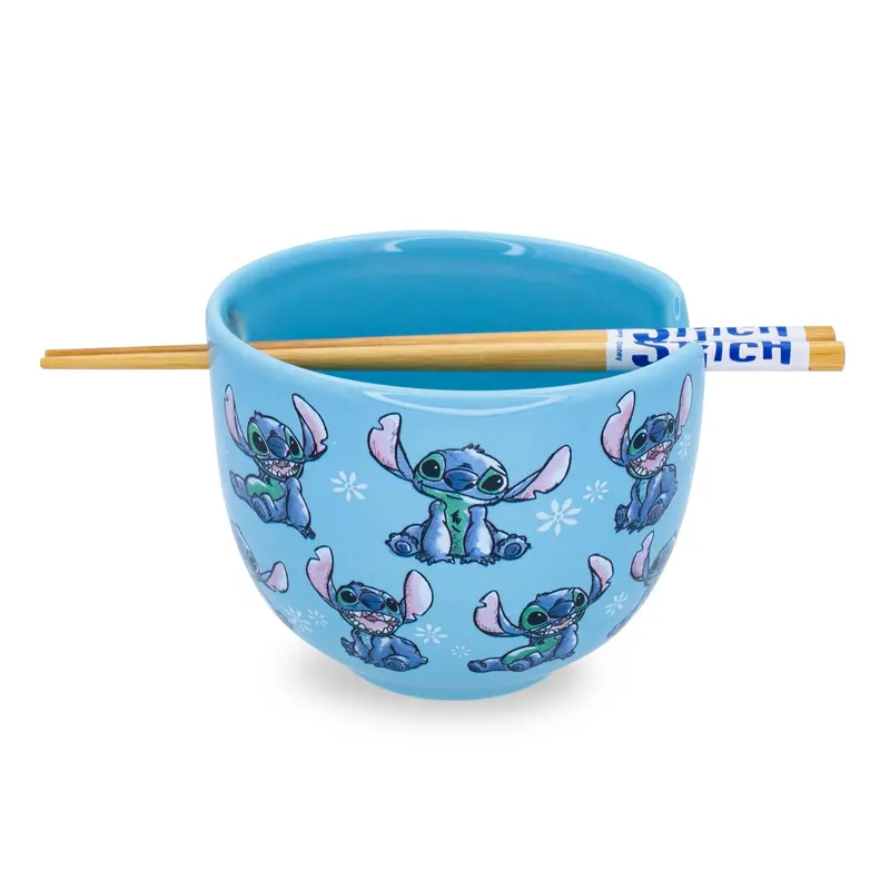 Disney Lilo & Stitch 20oz Ramen Bowl and Chopstick Set, Party-Ready Fun Kitchenware Tableware, Bowl Cutlery Set with Cutlery