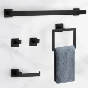 Bathroom Towel Rack Set, 5-Piece Bathroom Hardware Set, Includes 40cm Towel Rod, Paper Towel Holder, Hooks, Multi-Function Bath Accessories, Bathroom Organizing Accessories, Bathroom Hooks For Towels