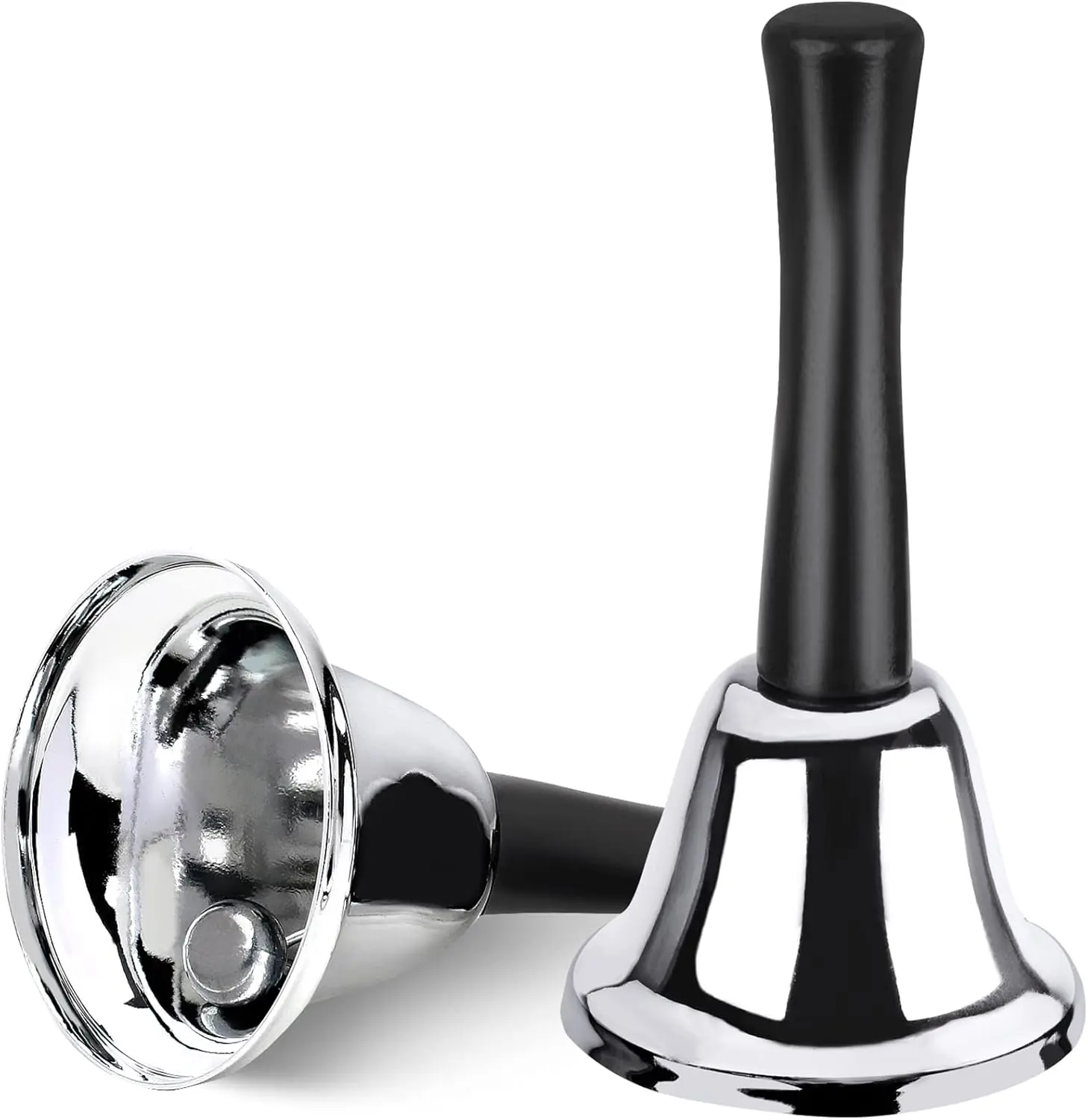 Hand Bell 2 Pack Silver Steel Bell Ringing Bell with Handle Dinner Bells  Inside Classroom Bell Food Line Alarm Jingles Ringing (Silver)
