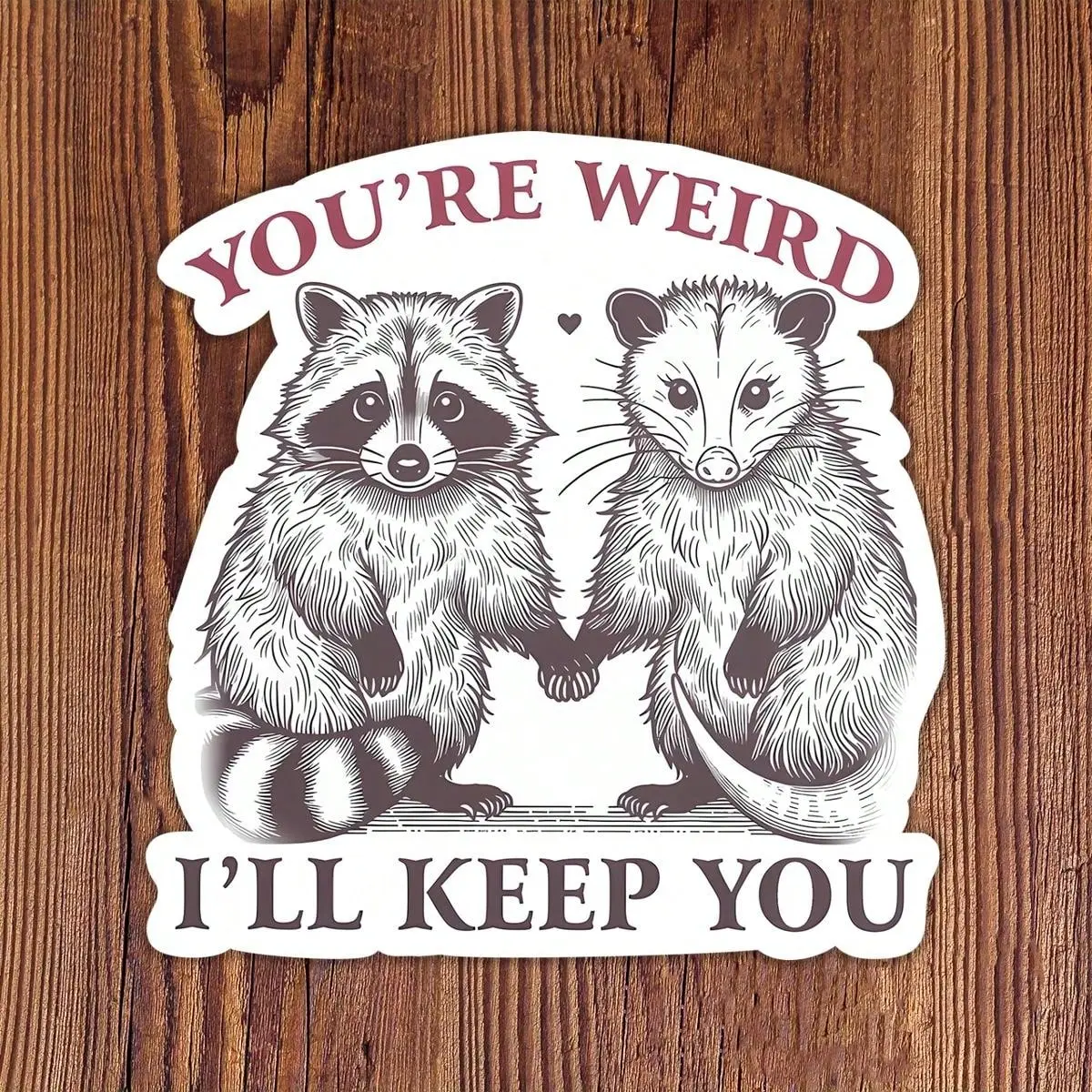 Funny You'Re Weird I'Ll Keep You Sticker, Opossum Possum Raccoon Graphic Decal Sticker, Suitable For Car Decals, Laptops, Cups, Tumblers, Skater, Sticky Note, Library Bags, Perfect Friends Gifts, Decals Stickers