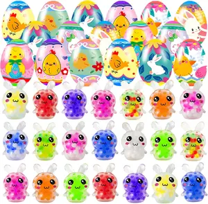 24 Pack Prefilled Easter Eggs with Squeeze Toys – Colorful Easter Egg Stress Balls, Variety Fun Egg Fillers for Easter Basket Stuffers, Classroom Party Favors & Kids Easter Gifts
