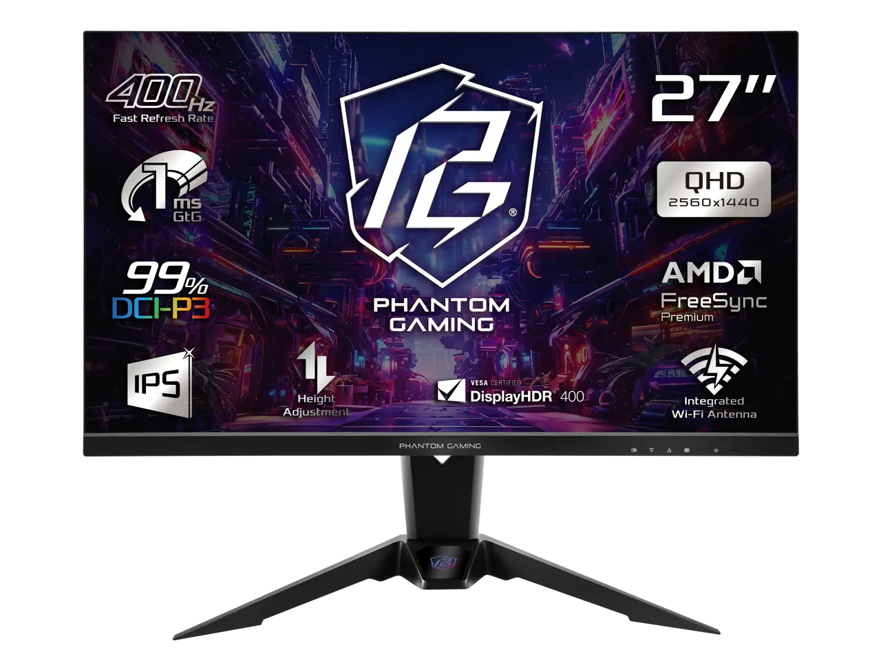 ASRock Phantom Gaming 27 inch QHD 2K 1440P 400Hz IPS AMD FreeSync Premium (Adaptive Sync) 99% DCI-P3 154% sRGB Built-in Speaker Gaming Computer Monitor with Height Adjustable, Swivel & Tilt Stand PG27QFW2A