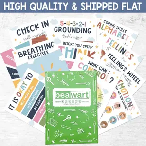 Calm Down Corner Posters for Kids, Feelings Wheel & Coping Skills, Emotional Regulation SEL Charts with Breathing Exercises, Mindfulness Wall Art for Toddlers Preschool Kindergarten, Anxiety Relief Calming Strategies for Home School & Therapy Office