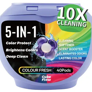 Flow All-in-1 Laundry Detergent Pods 10X Deep Clean Prevents Color Bleed Eliminates Odors Locks in Floral Freshness with Color Protection Technology 5-in-1 Power 40 Count