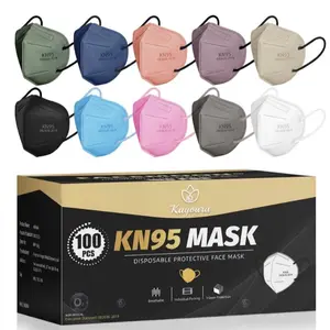 Kayoura 100-Pack Adult KN95 Face Masks - 10-Color Disposable 5-Layer Breathable Safety Cup Dust Masks with 5 Adjustable Holders, Bulk Assortment (Black, White, Pink, Blue, Grey) Protection Protective Healthcare disposable mask Multi