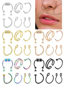 6pcs Fake Nose Ring Set, Nose Piercing Jewelry for Women & Men, Clip-On Faux Nose Piercings, Non-Piercing Septum Cuffs, Stylish Lip Rings Accessory